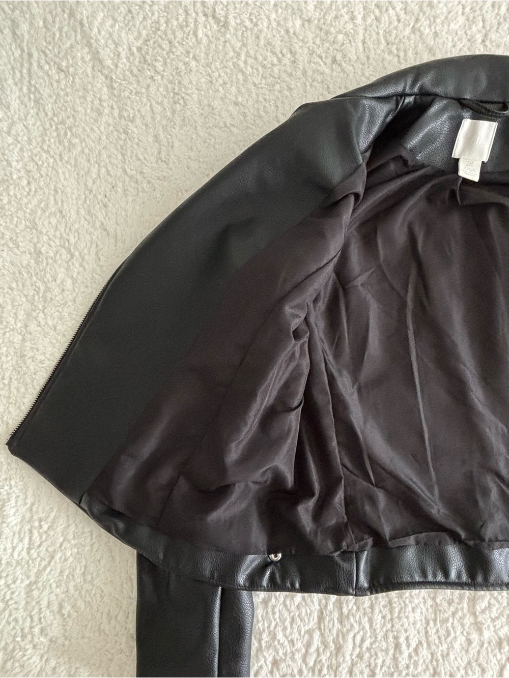 H&M Women’s Faux Leather Moto Jacket Black Size S Biker Style Zip Up - Picture 10 of 15